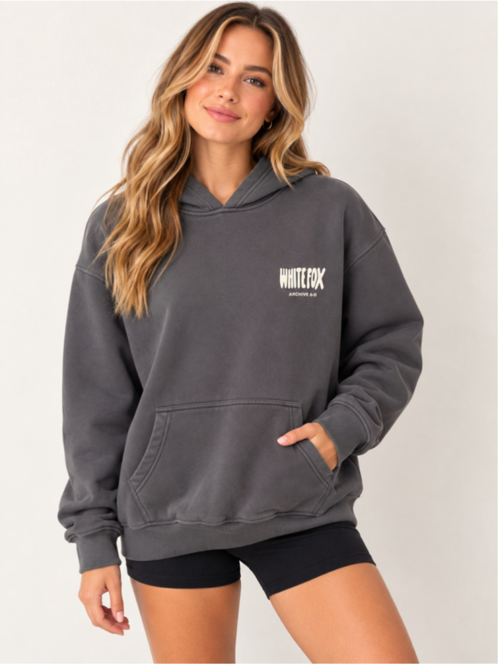 Women's White Fox Hoodie Sweatshirt Size S Grey White